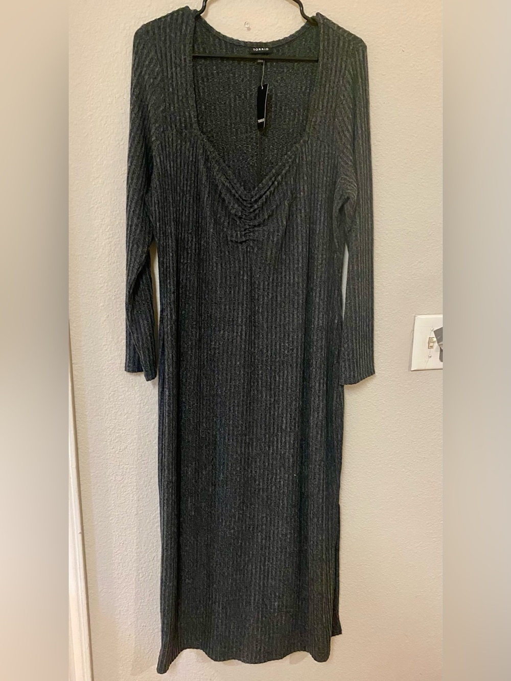 Torrid Ribbed V-Neck Long Sleeve Maxi Dress - Charcoal Quick List For Show